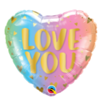 Love You Pastel Ombre und Hearts - Herz - Folienballon 45 cm ungefüllt