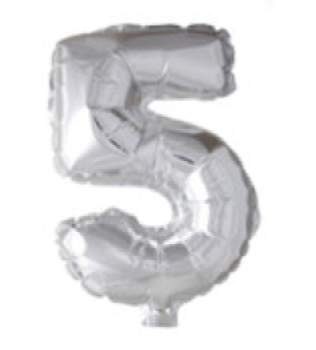 Folienballon 41cm für Luftfüllung - silber - Zahl 5