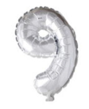 Folienballon 41cm für Luftfüllung - silber - Zahl 9