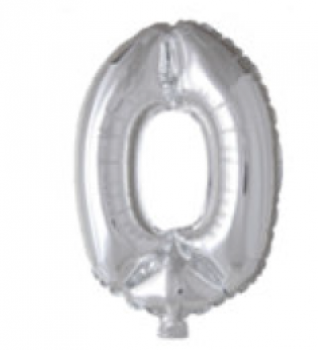 Folienballon 41cm für Luftfüllung - silber - Zahl 0