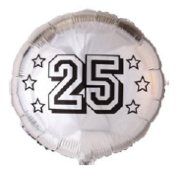 Zahl 25 - silber - Folienballon 45 cm ungefüllt