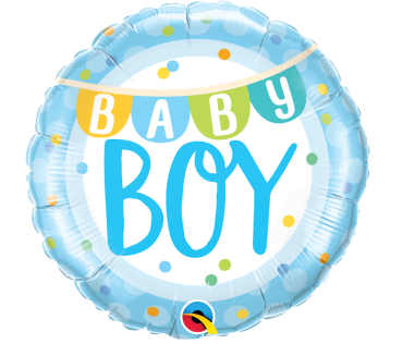 Baby Boy Banner & Dots - Folienballon 45 cm ungefüllt