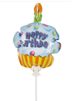 Happy Birthday - selbstaufblasbar mit Stab - Folienfigur 17 cm luftgefüllt