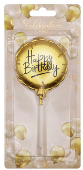 Kerze Ballon 6 cm - Happy Birthday - gold