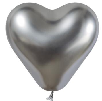 Herzballon 28-30 cm - glossy silber - 1 Beutel - 5 Stück