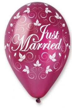 Just married metallic burgund / weiss - Ballon 30 cm - 1 Beutel - 6 Stück