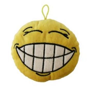 Kissen Smile Emojies Ø28cm gelb Plüsch - Augen zugedrückt und mit weissen Zähnen