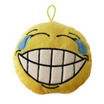 Schlüsselanhänger Smile Emojies Ø8cm gelb Plüsch - Augen zugedrückt und mit weissen Zähnen