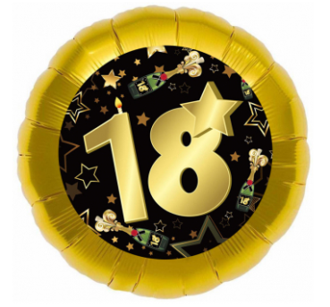 Zahl 18 - schwarz gold - Folienballon 45 cm ungefüllt