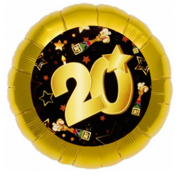 Zahl 20 - schwarz gold - Folienballon 45 cm ungefüllt