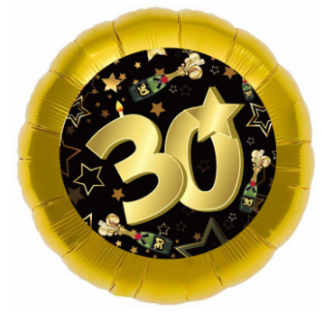 Zahl 30 - schwarz gold - Folienballon 45 cm ungefüllt