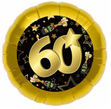 Zahl 60 - schwarz gold - Folienballon 45 cm ungefüllt