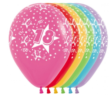 Zahl 18 - All Over 18 Stars - bunt - Ballon 30 cm - 1 Beutel - 5 Stück