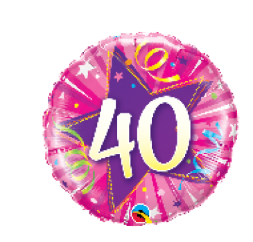 Zahl 40 - Luftschlangen - pink und lila - Folienballon 45 cm ungefüllt
