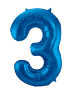 Folienballon 86 cm ungefüllt  - Zahl 3 - blau