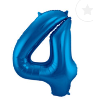 Folienballon 86 cm ungefüllt  - Zahl 4 - blau
