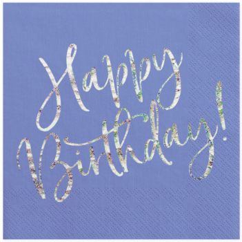 Servietten 20 Stück - Happy Birthday - Schriftzug silber - Servietten violett
