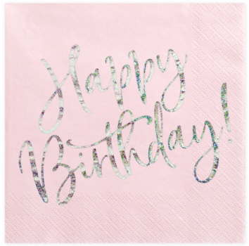 Servietten 20 Stück - Happy Birthday - Schriftzug silber - Servietten rosa