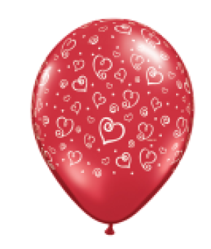 Swirl Herz rot / weiss - Ballon 30 cm - 1 Beutel - 6 Stück 