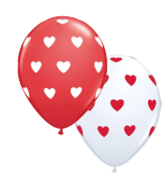 Herzen rot & weiss mit weiss & rot Herzen - Ballon 28 cm - 1 Beutel - 6 Stück
