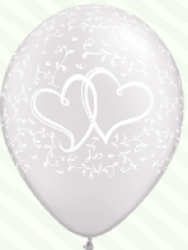 verschlungene Herzen perlweiss, weisser Rundumdruck - Ballon 30 cm - 1 Beutel - 5 Stück
