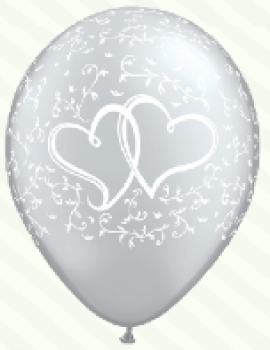 verschlungene Herzen silber/weiss - Ballon 30 cm -1 Beutel - 6 Stück 