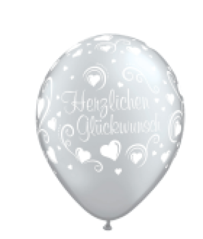 Herzlichen Glückwunsch silber/weiss - Ballon 30 cm - 1 Beutel - 5 Stück 