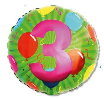 Zahl 3 - Luftballons - grün bunt - Folienballon 45 cm ungefüllt