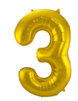 Folienballon 86 cm ungefüllt  - Zahl 3 - gold