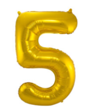 Folienballon 86 cm ungefüllt  - Zahl 5 - gold