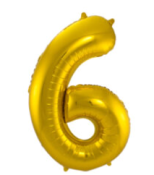 Folienballon 86 cm ungefüllt  - Zahl 6 - gold