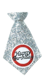 mini Krawatte 20 cm - Happy Birthday - silber