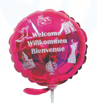 Willkommen violett - Folienballon 18 cm luftgefüllt