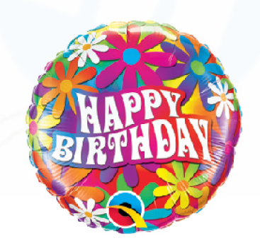 Happy Birthday Flower Power bunt - Folienballon 18 cm luftgefüllt