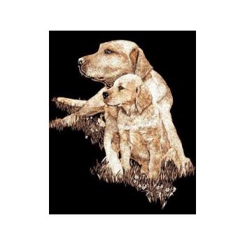 Kratzbild 20 x 25.2 cm - zwei Hunde kupfer