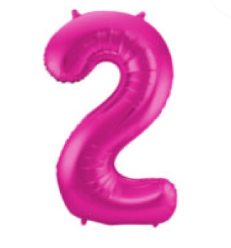 Folienballon 86 cm ungefüllt  - Zahl 2 - pink