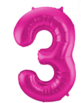 Folienballon 86 cm ungefüllt  - Zahl 3 - pink