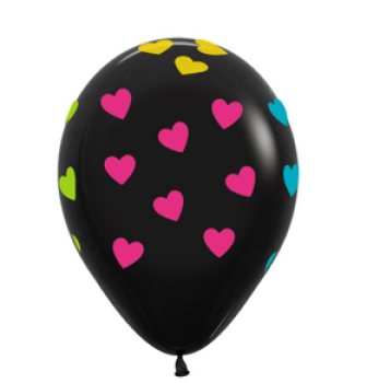 Classic Herz - Neon hearts - Black - Ballon 30 cm - 1 Beutel - 5 Stück