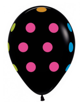 Polka Dots Neon - Black - Ballon 30 cm - 1 Beutel - 5 Stück