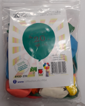 Zahl 20 - bunt - Ballon 30 cm - 1 Beutel - 20 Stück