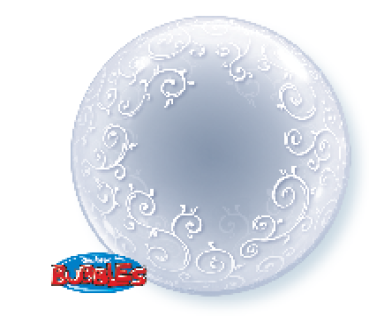 Deco Bubble weisse Rosenranken OHNE VENTIL - transparent kugelrund 61 cm ungefüllt