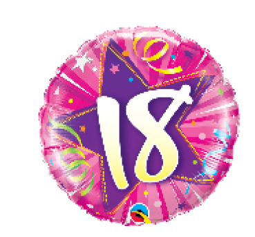 Zahl 18 - Luftschlangen - pink und lila - Folienballon 45 cm ungefüllt