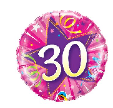 Zahl 30 - Luftschlangen - pink und lila - Folienballon 45 cm ungefüllt