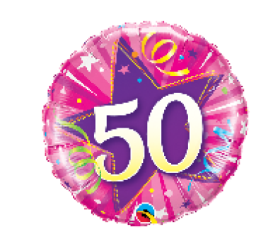 Zahl 50 - Luftschlangen - pink und lila - Folienballon 45 cm ungefüllt