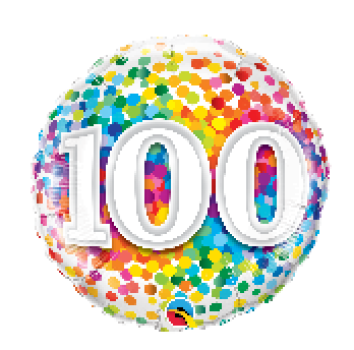Zahl 100 - viele bunte Konfetti - Folienballon 45 cm ungefüllt