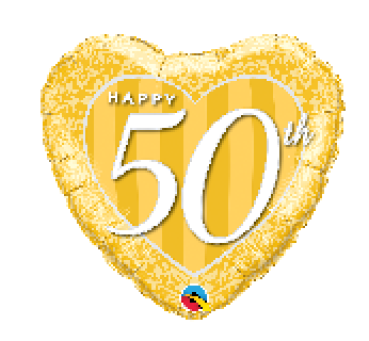 Happy 50th Goldenes Herz - Folienballon 45 cm ungefüllt