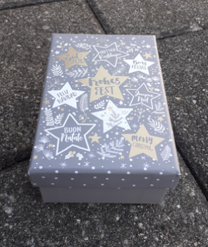 Schachtel Weihnachten Sterne 14 x 11 x 5 cm - Frohes Fest - grau