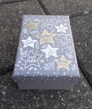 Schachtel Weihnachten Sterne 18 x 14 x 6 cm - Frohes Fest - grau