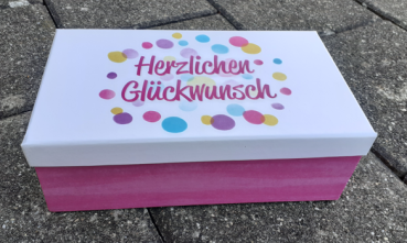 Schachtel mit Spruch 18 x 10 x 7 cm - Herzlichen Glückwunsch - pink