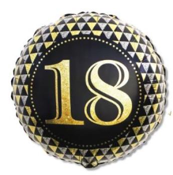 Zahl 18 - schwarz gold silber - Folienballon 45 cm ungefüllt